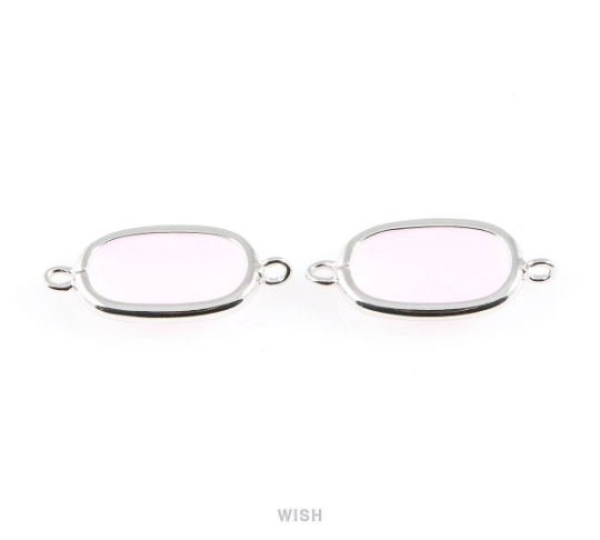 Rose Quartz Oval Glass Connector in Rhodium, Framed Oval Connector / GRQRH-035-C