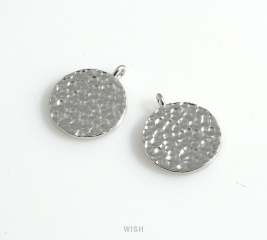 Hammered Disc Pendants in Matte Rhodium, Hammered Coin Charm / MMRH-501-P