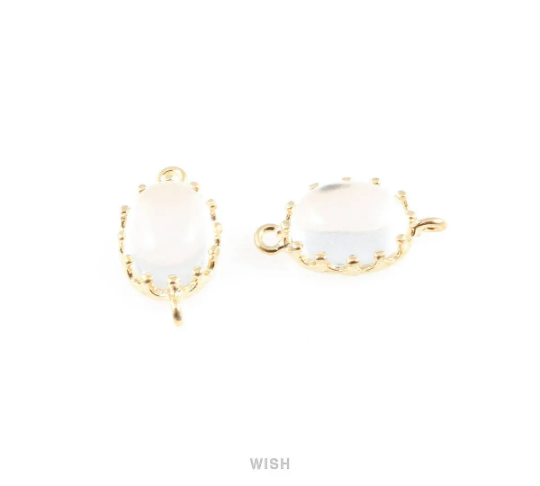 Clear Oval Glass Connectors in Gold, Framed Glass Gem /GCLG-020-P