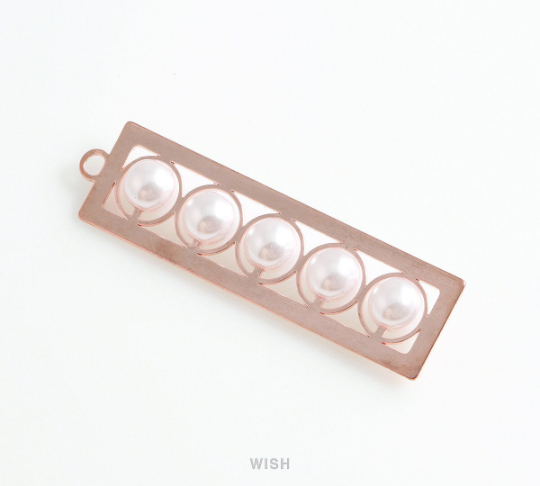 Five Pearl Bar Pendant in Rose Gold, Quintuple Pearl Bar / MRG-442-P