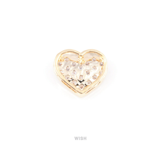 Round Cubic Zirconia in Gold Heart, Cubic Zirconia Heart Charms / CG-012-P