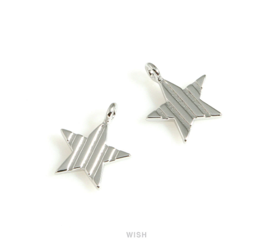 Stripe Star Pendants in Rhodium, Twinkle Star Charms / MRH-659-P