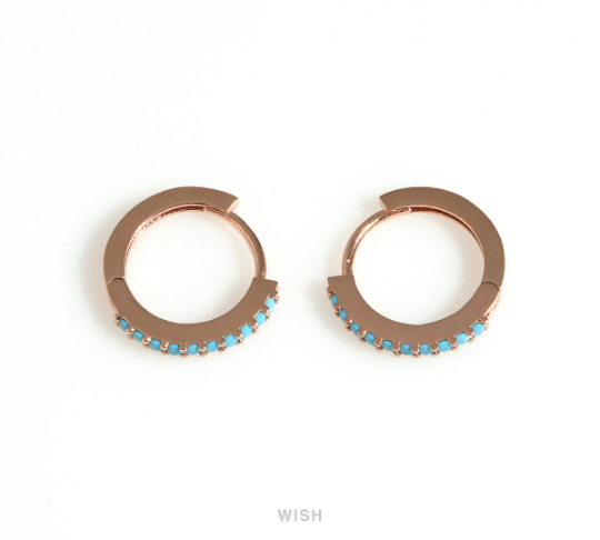 Turquoise Clip Hoop Earrings in Rose Gold, Turquoise Hoop Earrings / CRG-083-E2