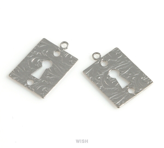 Keyhole Pendants in Matte Rhodium, Keyhole Charm / MMRH-594-P