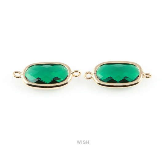 Emerald Oval Glass Connector in Gold, Framed Oval Connector / GEMG-035-C