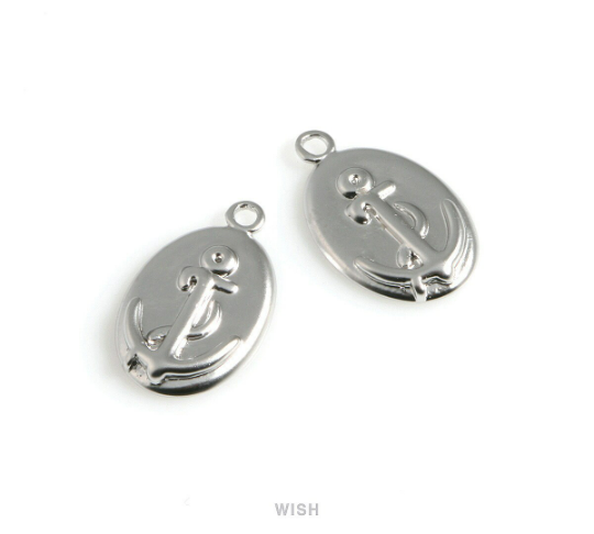 Anchor on Oval Pendants in Matt Rhodium, Anchor on Oval Charm / MMRH-529-P