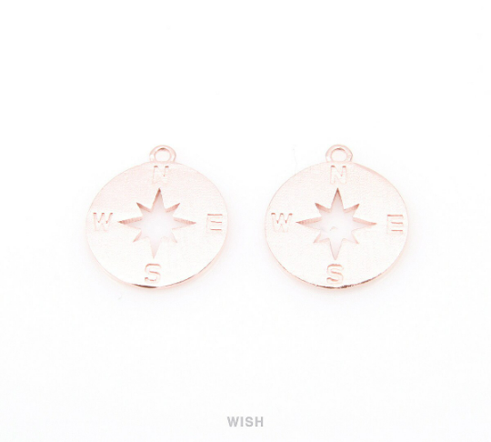 Compass Pendants in Matte Rose Gold, Compass Charm / MMRG-075-P