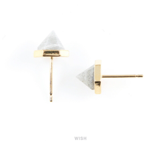 Labradorite Hexagon Stone Earrings in Gold, Gemstone Framed Ear Post / SLBG-067-E