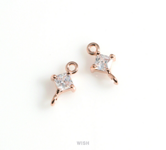 Diamond Shape Cubic Zirconia Connector in Rose Gold, Dainty CZ Charm / CRG-085-P