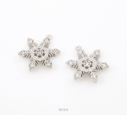 Snowflake with Cubic Zirconia Pendant in Matte Rhodium, CZ Snowflake Charm / CMRH-059-P