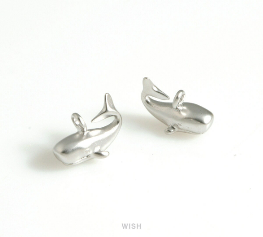 Dainty Whale Charms in Matte Rhodium, Whale Pendants /MMRH-656-P