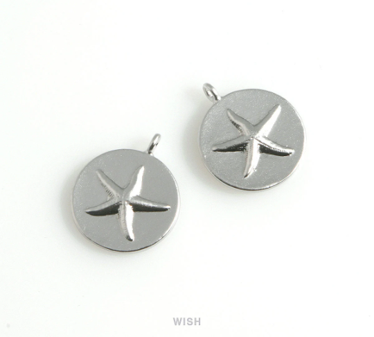 Starfish Disc in Matt Rhodium, Starfish in Coin Charm / MMRH-463-P
