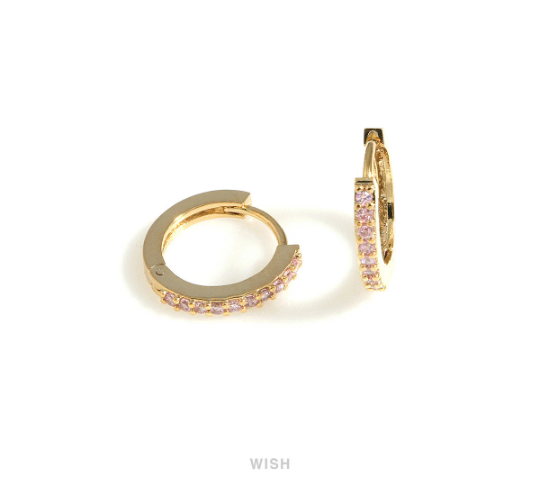 Amethyst Latch Back Huggie Hoop Earrings in Gold, Amethyst Huggie Earrings / CG-083-E3