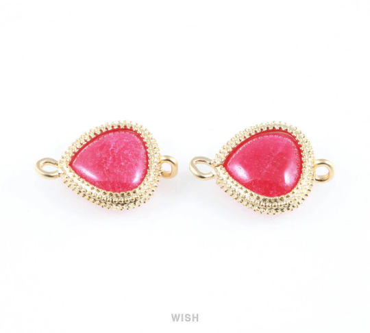 Ruby Triangle Gemstone Charms in Matte Gold, Framed Triangle Connectors / SRBMG-027-C