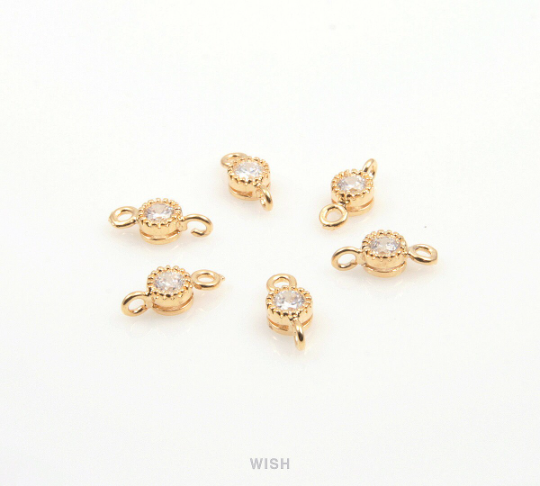 Round Cubic Zirconia Connector in Gold, Round Shape Cubic Zirconia / CG-047-P