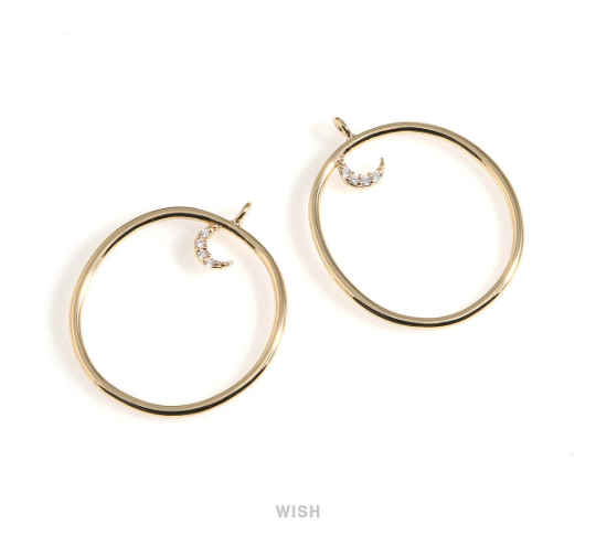 Cubic Crescent in Circle Pendants in Gold, CZ Crescent in Circle Charms / MG-603-P