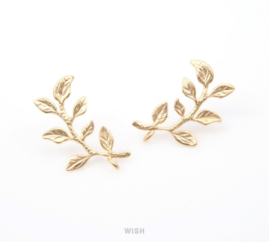 Leaves and Branch Stud Earrings in Matte Gold, Branch Ear Studs / MMG-260-E