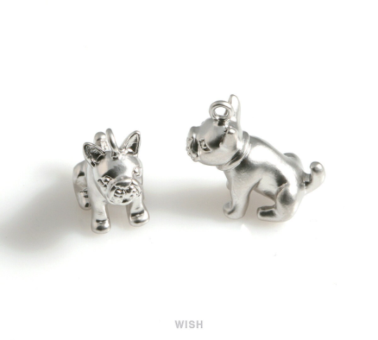 French Bulldog Pendants in Matte Rhodium, Bulldog Charm / MMRH-565-P