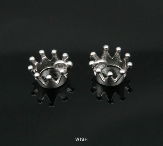 Crown Pendant in Matte Rhodium, Dainty Crown Charm / MMRH-312-P (4pcs)
