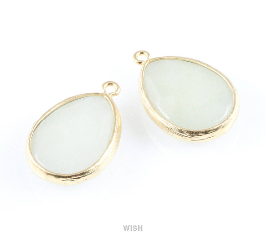 Light Mint Synthetic Stone Charms in Matte Gold, Framed Teardrop Pendant / SLMMG-010-P