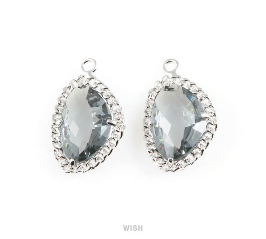 Charcoal Triangle Shape Pendants in Rhodium, Framed Triangle Charms / GCCRH-034-P
