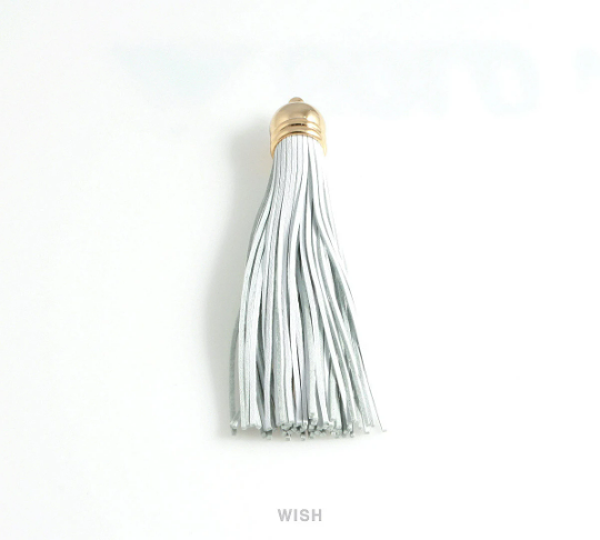White Leather Tassel with Bell Cap in Gold, White Cowhide Tassel / LWTG-006-T (1 piece)