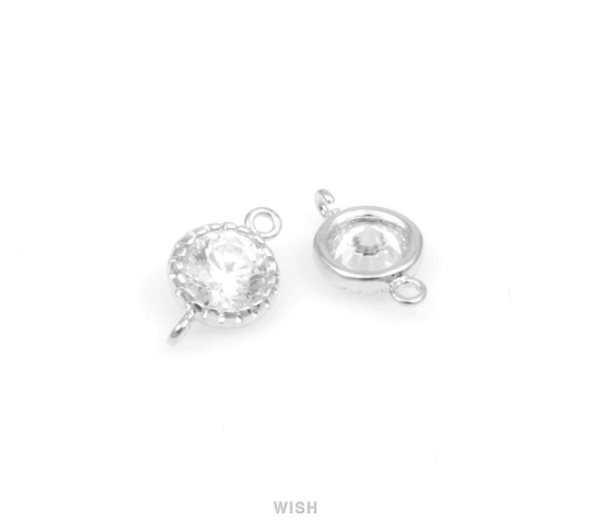 Round Cubic Zirconia Connectors in Rhodium, Round Cubic Zirconia / CRH-028-C (4pcs)