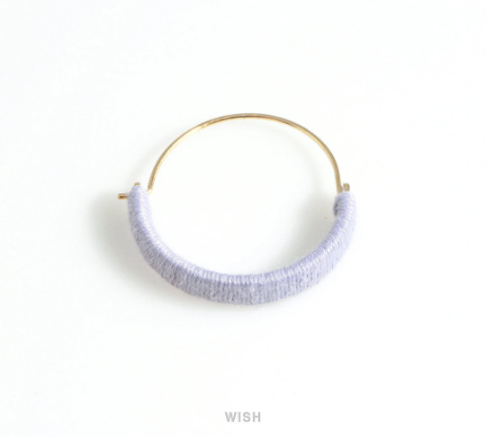 Gold Hoop Earrings and Lavender Cotton Thread Wrapped / FLDG-019-E