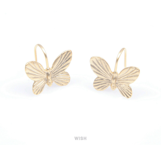 Butterfly Hook Earrings in Matte Gold, Butterfly Ear Hook /  MMG-099-E