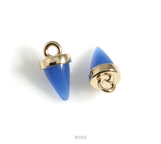 Cobalt Blue Cone Glass Charm in Gold, Sapphire Point Gemstone Pendant/ SCTG-120-P