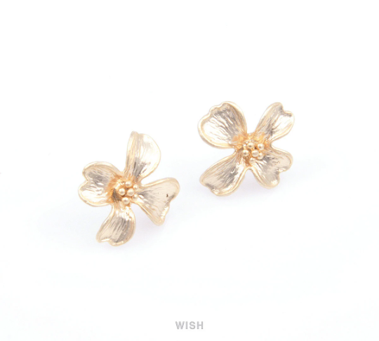 Orchid Flower Stud Earrings in Matte Gold, Flower Earposts / MMG-059-E