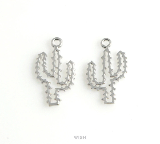 Cactus Pendant in Matte Rhodium, Cactus Charm / MMRH-456-P