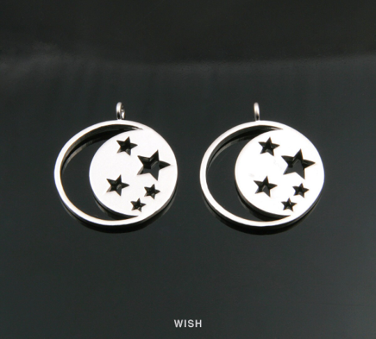 Crescent and Star Pendant in Matte Rhodium, Crescent and Star Charm / MMRH-282-P