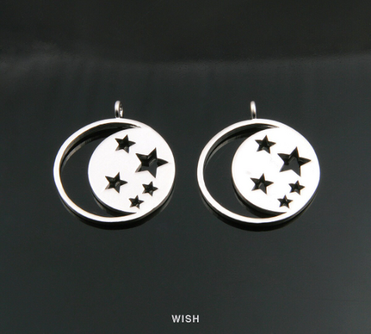 Crescent and Star Pendant in Matte Rhodium, Crescent and Star Charm / MMRH-282-P
