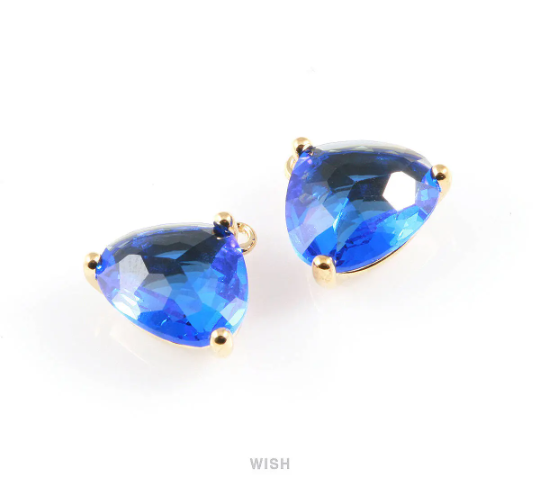 Cobalt Blue Pear Shape Glass Charm in Gold, Framed Pendant / GCTG-042-P