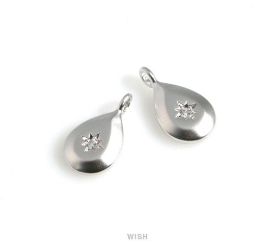 North Star Cubic Zirconia Drop Pendant in Matt Rhodium, CZ Star Drop Charm / MMRH-440-P
