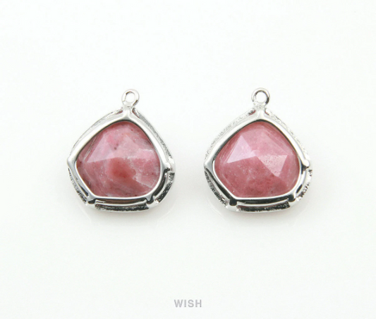 Redwood Faceted Gemstone Charm in Rhodium, Framed Pear Gemstone Pendant / SCORH-084-P
