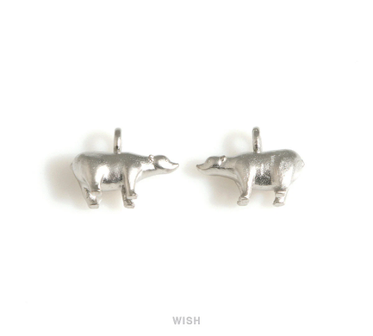 Solid Bear Pendants in Matte Rhodium, Polar Bear Charms / MMRH-694-P