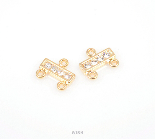 Bar Cubic Zirconia Connectors in Gold, Cubic Zirconia Charms / CG-030-C (4 pcs)