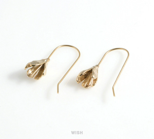 Flower Hook Earrings in Matte Gold, Tulip Ear Hooks /MMG-490-E