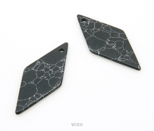 Black Marble Diamond Stone Charm, Gemstone Pendant / SBM-083-P