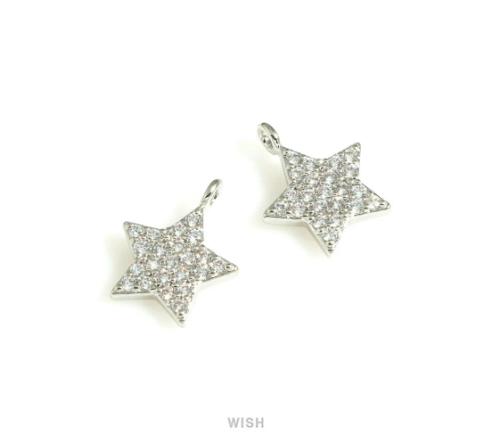 Star Cubic Zirconia Charms in Rhodium, Star Pendants with 22 Rhinestones/ MRH-722-P