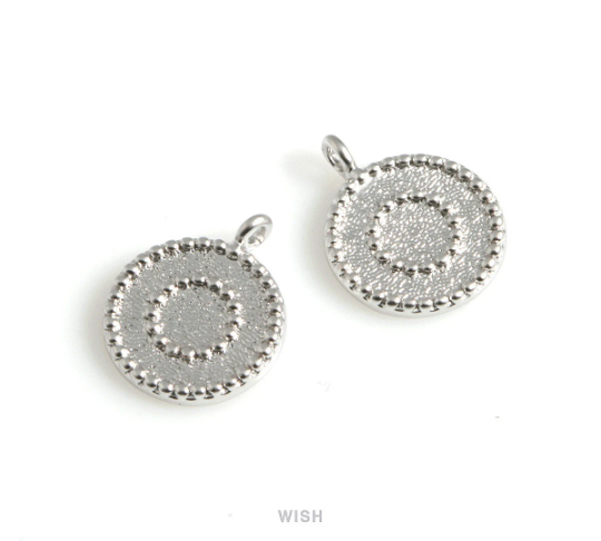 Textured Disc Pendants in Matte Rhodium, Textured Coin Charm / MMRH-527-P