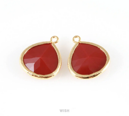 Jet Nut Faceted Glass Charm in Gold, Framed Drop Glass Bead / GJNG-001-P