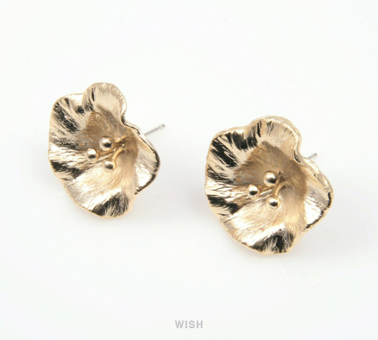 Morning Glory Stud Earrings in Matte Gold, Flower Stud Ear Post / MMG-159-E