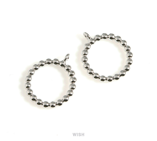 Tiny Ball Circle Charm in Rhodium, Silver Circle Pendants / MRH-639-P