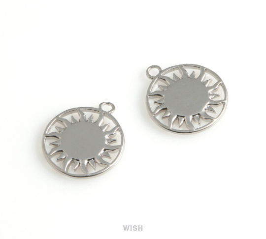 The Burning Sun Disc Pendants in Matte Rhodium, The Sun Coin Charm / MMRH-581-P