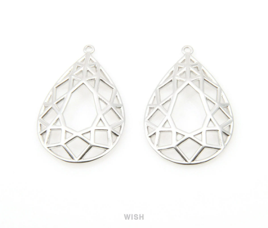 Teardrop Pendants in Matte Rhodium, Teardrop Charms / MMRH-008-P