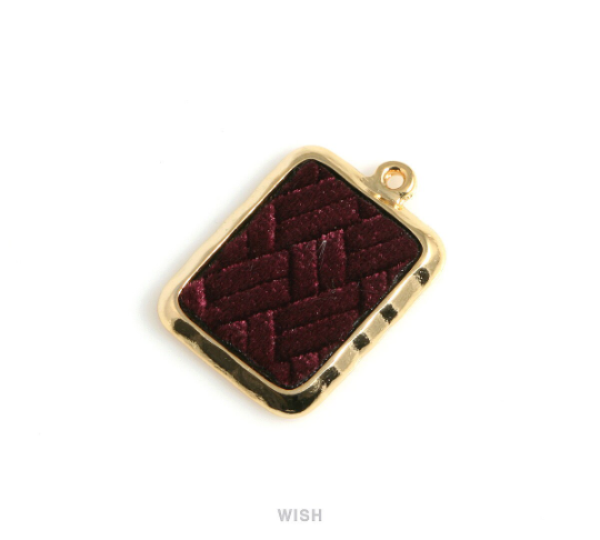 Burgundy Velvet in Gold Square Frame, Wine Square Velvet Charm / LBGG-488-P