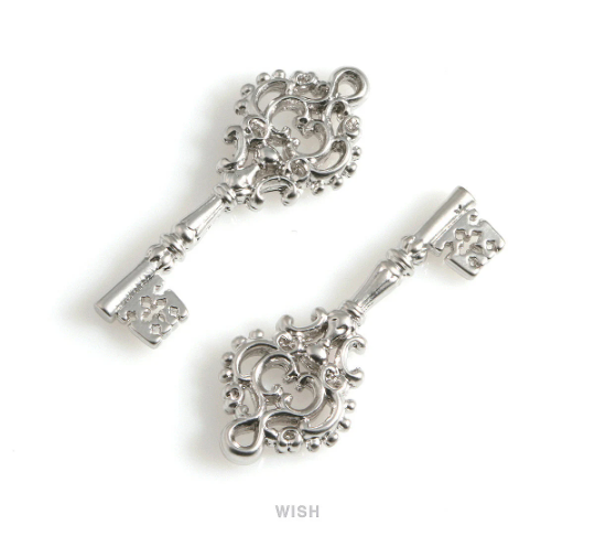 Key Pendants in Matte Rhodium, House Key Charm / MMRH-593-P